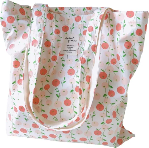 Vista 19 de Floral Canvas Tote Bag Double-Sided Printed Cloth Cotton Tote Floral Shoulder Bags for Beach Travel Shopping Grocery