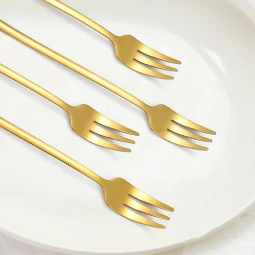 Vista 6 de Juego de cubiertos dorados de Navidad para postre, cubiertos de acero inoxidable, 6 piezas, utensilios de aperitivo con mango de abalorios