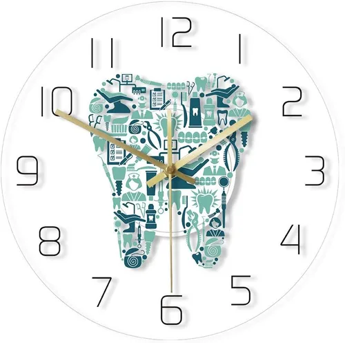 Vista 2 de The Geeky Days Reloj de pared con iluminación LED USB, símbolos de cuidado dental, reloj colgante de acrílico, movimiento silencioso, con 7