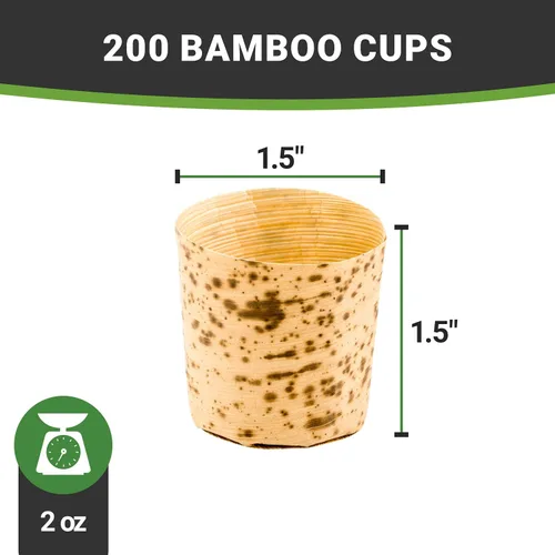 Vista 4 de Restaurantware Vasos desechables de 2 onzas para aperitivos, 200 mini ramequines de bambú, sostenibles para alimentos calientes y fríos, todas