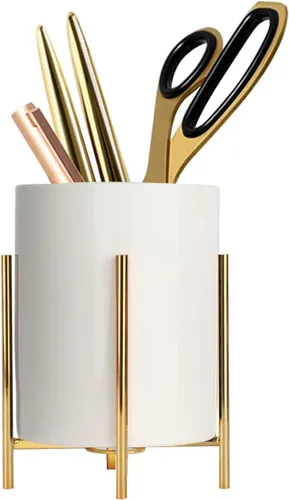 Vista 8 de Planet Pencil Cup Sturdy Metal Frame with White Ceramic Pen Holder For Desks and kitchen Appliance Holders