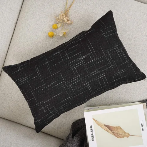 Vista 3 de YOUR SMILE - Funda de almohada decorativa oblonga de color sólido de algodón y lino, funda de cojín lumbar para sofá, cama, 30.5 x 50.8 cm, Negro