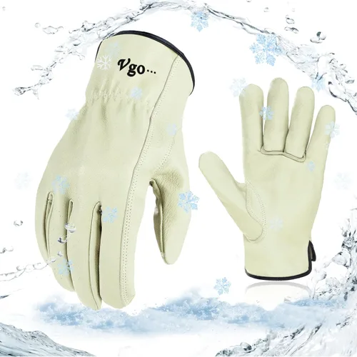 Vista 12 de Vgo... PA9501 - 1 par de guantes de trabajo de piel de cerdo para hombre, guantes de construcción (talla S, color cian claro, PA9501)