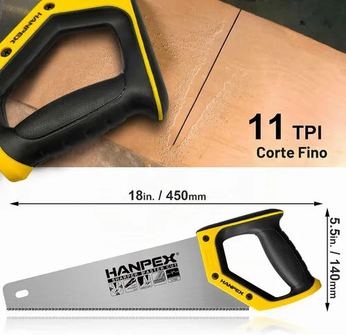 Vista 5 de Hanpex Sierra de mano profesional de 14 pulgadas, sierra de mano de corte fino de 11 TPI – idea de sierra manual afilada para cortar madera