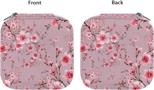 Vista 4 de ONDIAN Mini joyero portátil de viaje de cuero, organizador de joyas de cuero, caja de almacenamiento de flores de cerezo rosa floral para mujeres