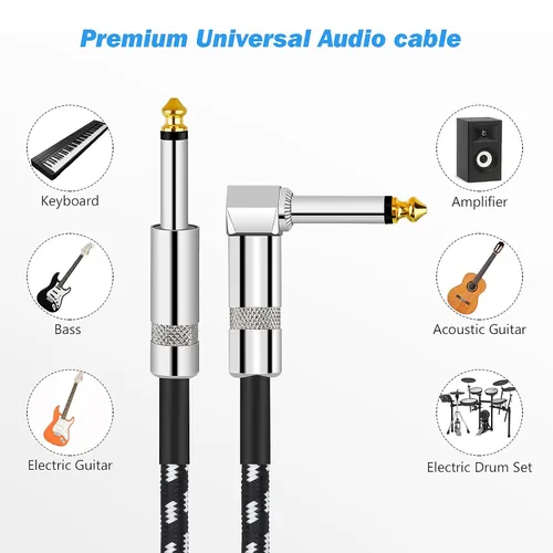 Vista 3 de Cable de guitarra, cable de instrumento, cable de bajo, cable de guitarra de 10 pies, cable de audio curvado recto de 0.250 in para varios