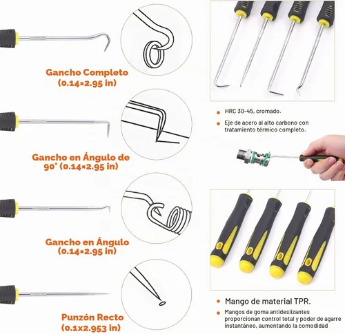 Vista 5 de Juego de 8 alicates de anillo de presión de 7 pulgadas, juego de herramientas de gancho de alta resistencia, alicates internos externos para sujetar