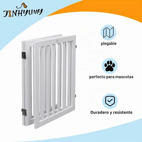 Vista 7 de Puerta para Perros de Madera Independiente para Mascotas de 3 Paneles de 23.6" de Altura Blanca Cercas Interiores para Perros, Puerta de Casa