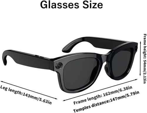 Vista 5 de REEDTOCK Lentes inteligentes AI con cámara de 8 MP, grabación de video HD 1080P, música/llamadas Bluetooth, WiFi, asistente de voz, traducción