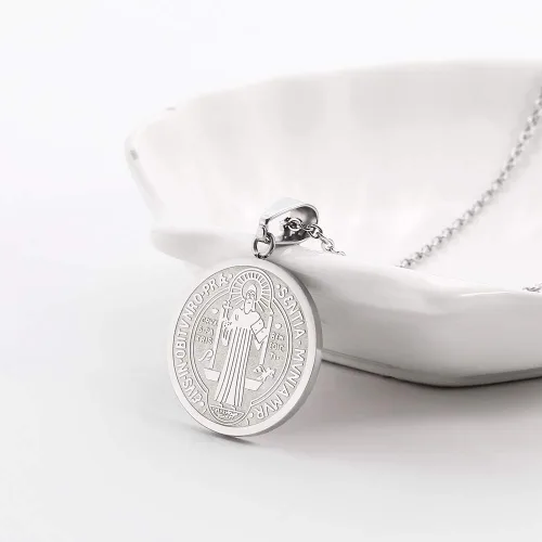 Vista 2 de rongji jewelry Collar de medallas de San Benito collar de medalla de San Benito de acero inoxidable para hombres y niños regalo religioso de 20