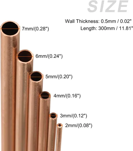 Vista 2 de METALLIXITY Tubo de cobre (0.079 in-0.276 in de diámetro x 0.020 in de pared T x 11.811 in de largo), paquete de 6, tubos rectos, para decoración