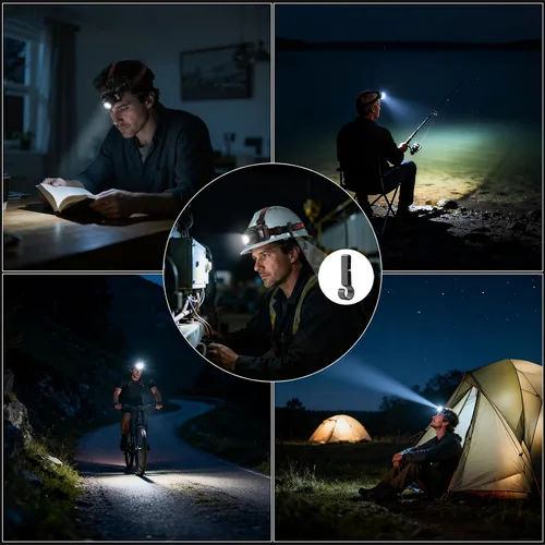Vista 6 de Linterna Frontal Recargable de Alto Lumen, 1 Paquete de Lámpara de Cabeza Súper Brillante con Luz Lateral y Sensor de Movimiento, Luces de Cabeza