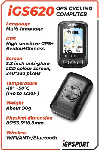 Vista 3 de iGPSPRT iGS620 GPS Wireless Bike Computer con Bluetooth, ANT+, SMS y notificación de llamadas, navegación de mapas con paquete multiherramienta