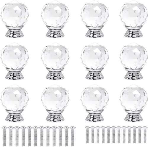 Vista 14 de 12 pomos de cristal de forma redonda de 1.18 pulgadas con tornillos, perilla de cajón para tirar, utilizada para cocina, tocador, puerta, armario