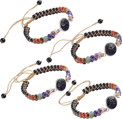 Vista 3 de Nupuyai Pulsera de piedra de cuentas de 7 chakras Pulsera ajustable de macramé ajustable de 0.157 in con cuentas de yoga de doble capa de cristal