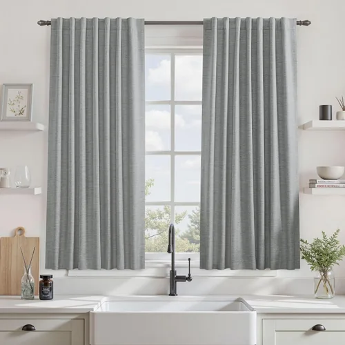 Vista 73 de UHITECH Cortinas opacas de 35 pulgadas de largo para sala de estar, 2 paneles, cortina opaca corta para cocina para ventanas pequeñas, cortinas