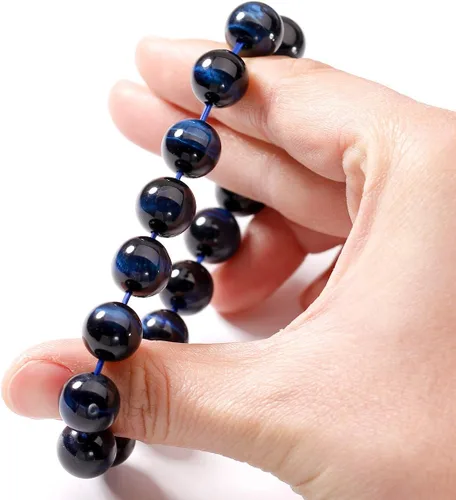 Vista 4 de Jewever Pulsera de ojo de tigre natural para hombres y mujeres, piedras preciosas elásticas, cuentas de piedra natural, 0.472in, elástica, unisex
