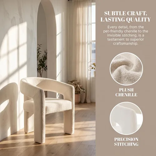 Vista 7 de Hyfirm Sillas de Comedor Modernas Tipo Barril Juego de 1, Cómoda Silla de Comedor de Acento Tapizada en Chenilla con Brazo para Cocina Sala de Estar