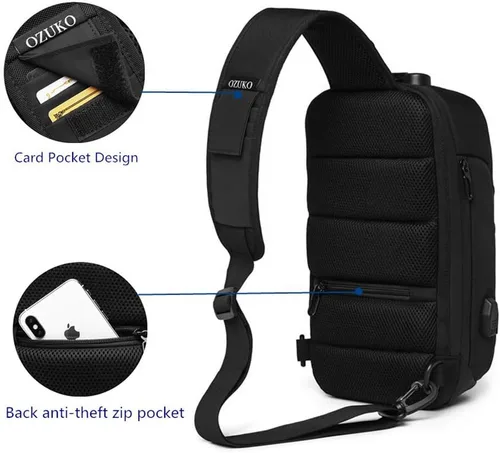 Vista 4 de OZUKO Sling Bag hombro pecho Crossbody Bolsas ligero impermeable pecho mochila con puerto de carga USB