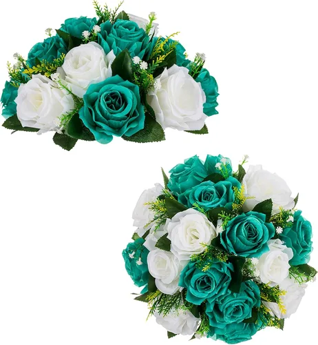 Vista 15 de BLOSMON Bolas de Flores para Bodas, Centros de Mesa de Rosas, 2 Piezas, Flores Artificiales Negras, Bolas Florales Colgantes, Decoración de Arreglos