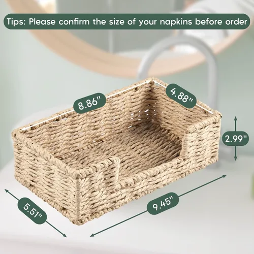 Vista 2 de Servilletero para baño, bandeja portatoallas de invitados de cuerda de papel de mimbre tejido, soporte de toalla de mano de papel desechable