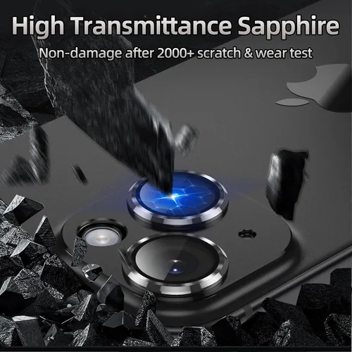 Vista 3 de Korecase Protector de lente de cámara para iPhone 15/iPhone 15 Plus, protección contra caídas, resistente a los arañazos, cubierta de cámara de Negro