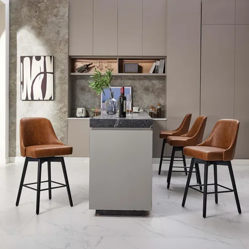 Vista 4 de Juego de 2 taburetes de bar giratorios tapizados de 30 pulgadas de altura con base de metal resistente y asiento cómodo, taburetes de bar de altura