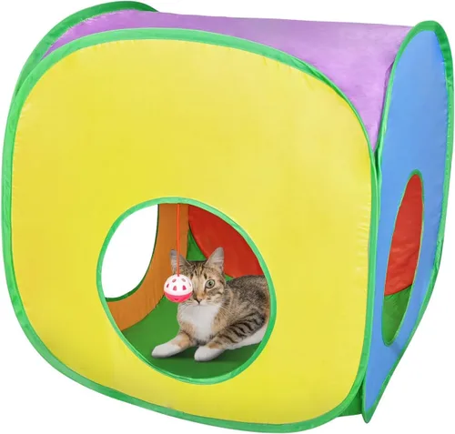 Vista 8 de Andiker Túnel para gatos, tienda de campaña plegable cuadrada colorida para gatitos que combina con la mayoría de tubos para gatos, tienda