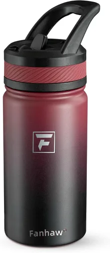 Vista 35 de Fanhaw Botella de agua aislada para niños de 14 onzas con tapa de pajita – Acero inoxidable de doble pared al vacío, a prueba de fugas, botellas