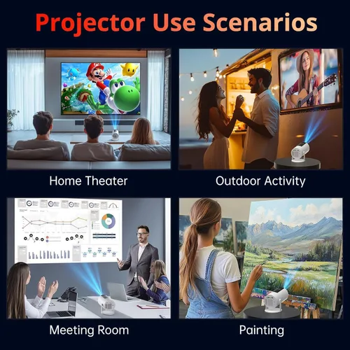 Vista 7 de [Auto Keystone] Mini proyector con WIFI y Bluetooth, proyector de película portátil pericat con rotación de 210°, proyector de cine en casa 4K 1080P