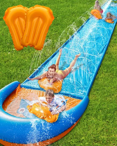 Vista 8 de Spring Water Tobogán de agua y deslizador de agua de 22 pies para niños y adultos, juguetes acuáticos de verano al aire libre con rociador, 2 tablas