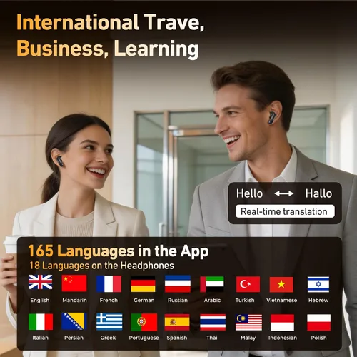 Vista 12 de NE72 - Auriculares de traducción AI en tiempo real, 165 idiomas traductor de auriculares, auriculares inalámbricos Bluetooth 6.0 con pantalla táctil
