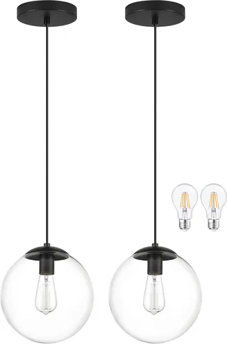 Vista 36 de KoKo&Yukina Luces colgantes modernas de globo de vidrio dorado de 6 pulgadas, paquete de 2 lámparas colgantes de vidrio transparente de mediados