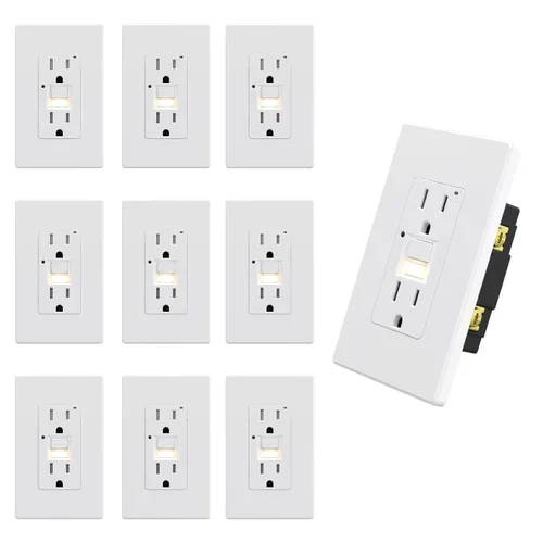 Vista 12 de AIDA - Salida GFCI de 15 amperios, enchufe eléctrico con luz nocturna de autoprueba, receptáculo resistente a manipulaciones con indicador LED