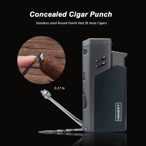 Vista 3 de PROMISE Jet Torch - Encendedor de puros, llama ajustable, recargable con butano, para exteriores (negro)