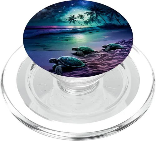 Vista 8 de Tortuga marina noche en la playa bajo cielo estrellado, PopSockets de tortuga marina intercambiables PopGrip