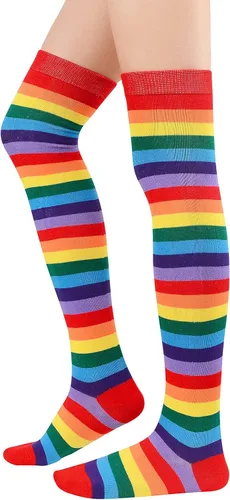 Vista 2 de Calcetines de arco iris para mujer calcetines altos hasta la rodilla medias altas hasta el muslo calcetines casuales de tubo para disfraz