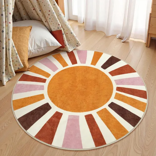 Vista 4 de LIVEBOX Alfombra de baño redonda retro de 3 pies, colorida alfombra bohemia suave circular para dormitorio, bonita alfombra lavable antideslizante