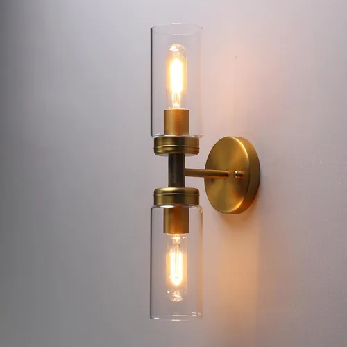 Vista 11 de Phansthy Lámpara de pared industrial rústica con pantalla tubular de vidrio transparente (aplique de 2 luces)