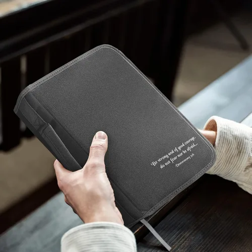 Vista 26 de DEHITE Funda para la Biblia para mujer, bolsas de transporte de la Biblia, tamaños medianos y grandes, ranuras para bolígrafos, tela de primera