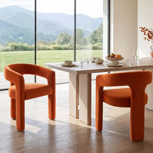 Vista 39 de Silla moderna de comedor en barril, silla de cocina acentuada tapizada en cuero sintético con brazos, silla lateral cómoda para sala de blanco