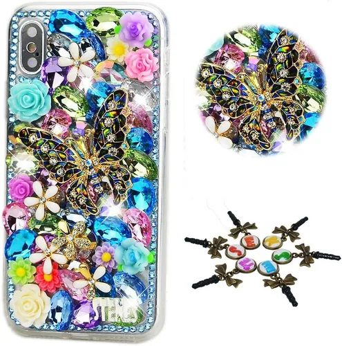 Vista 9 de Sparkle Case compatible con Samsung Galaxy Z Flip 2 5G - Elegante - Funda 3D hecha a mano con corona de flores y luna con diamantes de imitación