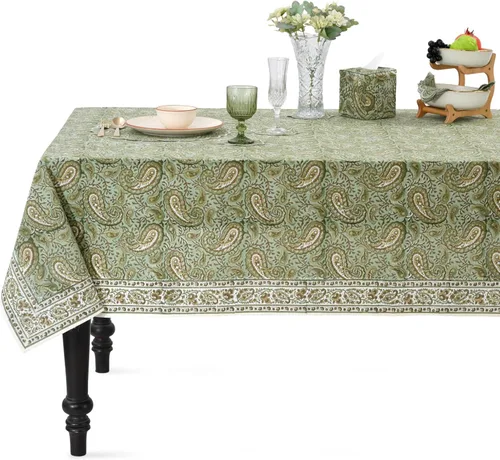 Vista 130 de Ridhi Mantel cuadrado con estampado de bloques de mano de caléndula ámbar