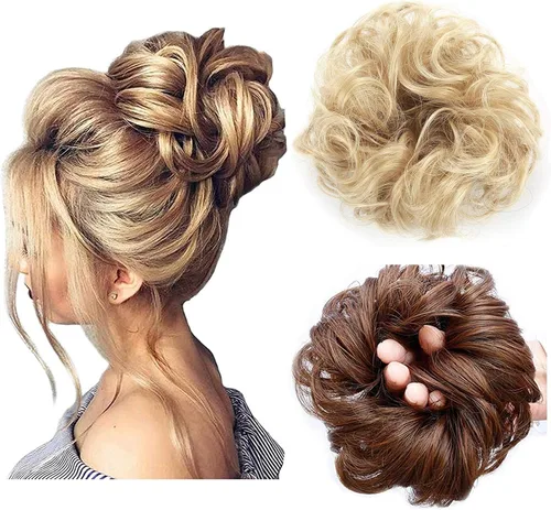 Vista 21 de Cabello sintético despeinado, grueso, extensiones para coleta, cabello recogido