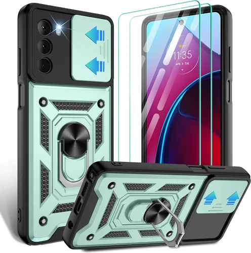 Vista 9 de Gritup Funda para Moto G Stylus 5G-2021 con cubierta deslizante para cámara 1 paquete de protectores de pantalla HD Soporte de metal giratorio
