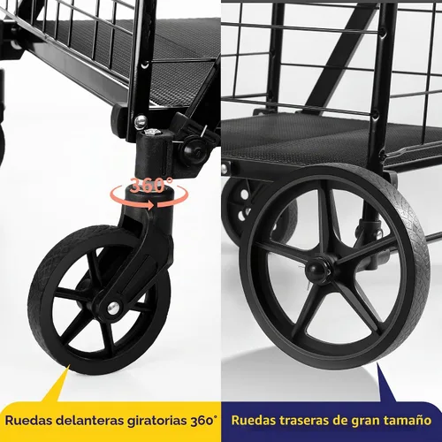 Vista 5 de BIEAMA Carrito de compras plegable, carrito de comestibles de capacidad de Carrito + Cesta