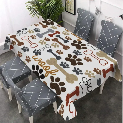 Vista 4 de Moslion Mantel rectangular decorativo con estampado de patas de perro y perro, para comedor, barbacoa, picnic, mesa auxiliar, 60 x 84 pulgadas