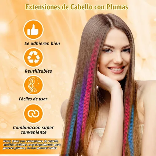 Vista 5 de Kit de 65 piezas de plumas para el cabello con herramientas para extensiones de cabello, kit de extensiones de plumas de cabello sintético largo