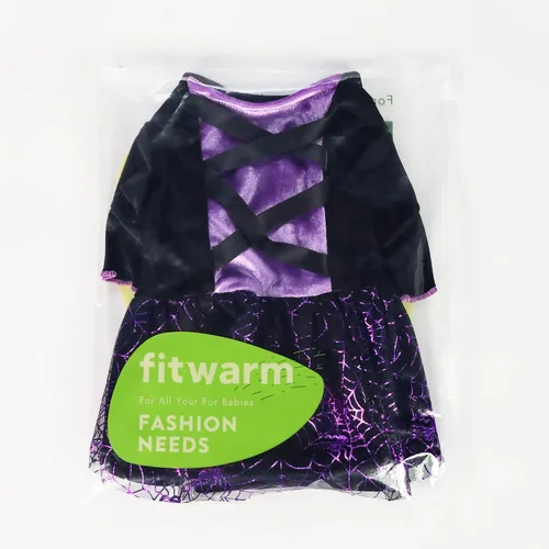 Vista 8 de Fitwarm Disfraz de bruja de Halloween para perro, ropa divertida para perros pequeños, vestido gótico para mascotas, traje para gato, terciopelo