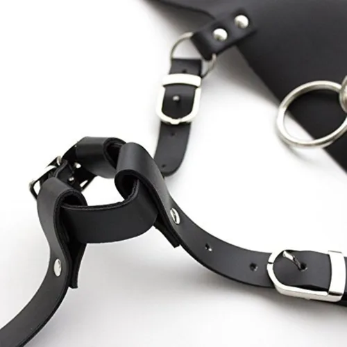 Vista 5 de Correa forzada de cuero con vibrador, arnés eléctrico de cintura fijo, soporte para cinturón de amarre (varita o vibrador no incluidos)